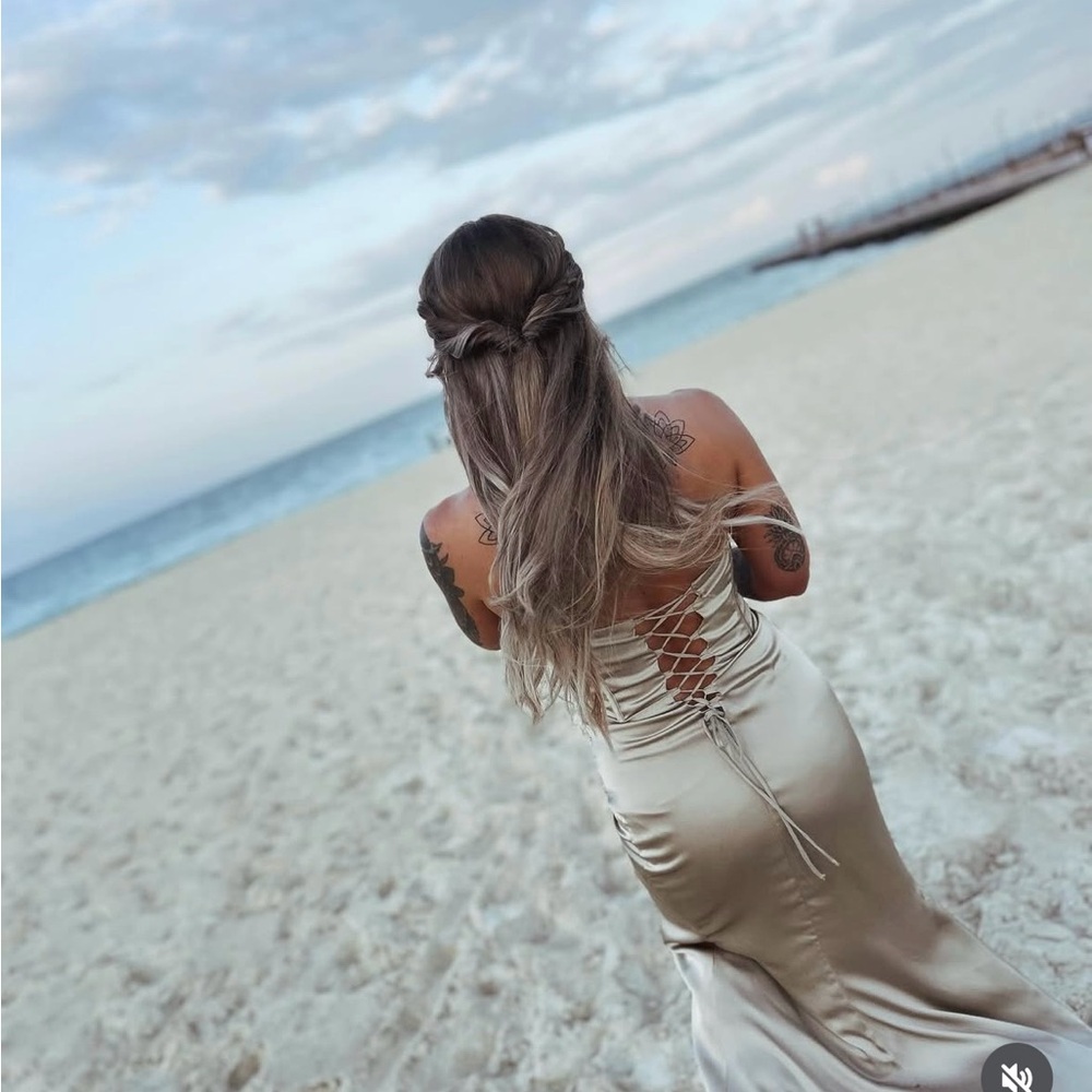 Birdy Grey champagne Ribbed Backless dress